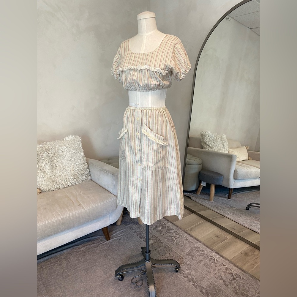 REFORMATION TWO PIECE STRIPED LINEN SET CROP TOP AND SKIRT SIZE SMALL